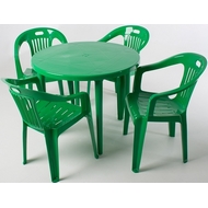 Комплект мебели из пластика, круглый стол и 4 кресла Комфорт-1, цвет: зеленый