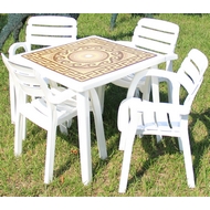 Комплект мебели из пластика, квадратный стол с деколем и 4 кресла N3 Далгория, цвет: белый