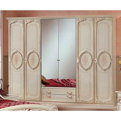 Шкаф для одежды Роза 6-ти дверный с зеркалами (цвет: бежевый глянец) 