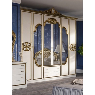 Шкаф для одежды Ольга 6-ти дверный с зеркалами (цвет:  бежевый с золотым)