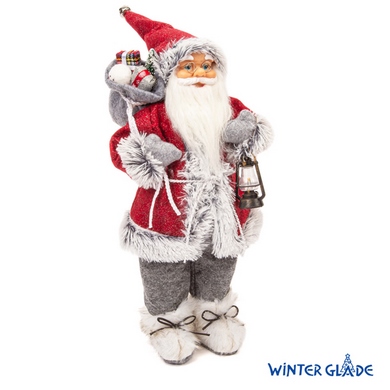 Фигурка Дед Мороз с фонарем 46 см, красный/серый