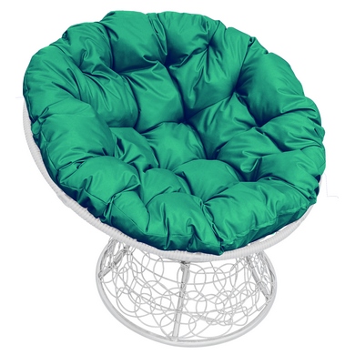 Кресло Папасан ротанг (белое с зелёной подушкой)