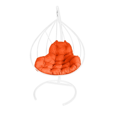 Кресло подвесное Кокон XL металл (белое с оранжевой подушкой)