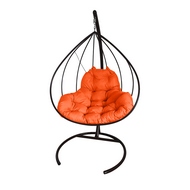 Кресло подвесное Кокон XL металл (чёрное с оранжевой подушкой)