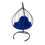 Кресло подвесное Кокон XL металл (чёрное с синей подушкой)