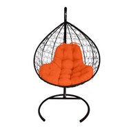 Кресло подвесное Кокон XL Ротанг (чёрное с оранжевой подушкой)