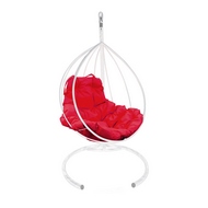 Кресло подвесное Кокон Капля металл (белое с красной подушкой)