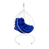Кресло подвесное Кокон Капля металл (белое с синей подушкой)