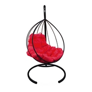 Кресло подвесное Кокон Капля металл (чёрное с красной подушкой)