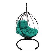 Кресло подвесное Кокон Капля металл (чёрное с зелёной подушкой)