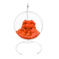 Кресло подвесное Кокон Круглое металл (белое с оранжевой подушкой)