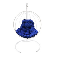 Кресло подвесное Кокон Круглое металл (белое с синей подушкой)