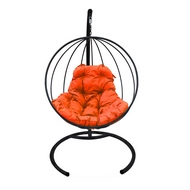 Кресло подвесное Кокон Круглое металл (чёрное с оранжевой подушкой)
