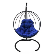 Кресло подвесное Кокон Круглое металл (чёрное с синей подушкой)