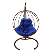 Кресло подвесное Кокон Круглое металл (коричневое с синей подушкой)