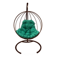 Кресло подвесное Кокон Круглое металл (коричневое с зелёной подушкой)