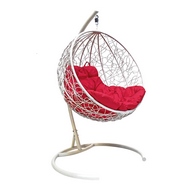 Кресло подвесное Кокон Круглое Ротанг (белое с красной подушкой)