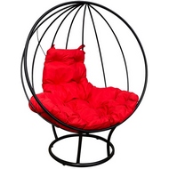 Кресло Кокон круглый металл (чёрное с красной подушкой) напольное