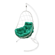 Кресло подвесное Кокон Овал металл (белое с зелёной подушкой)