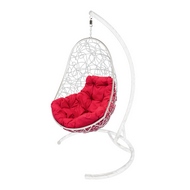 Кресло подвесное Кокон Овал Ротанг (белое с красной подушкой)