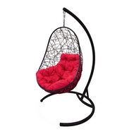Кресло подвесное Кокон Овал Ротанг (чёрное с красной подушкой)
