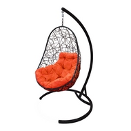 Кресло подвесное Кокон Овал Ротанг (чёрное с оранжевой подушкой)