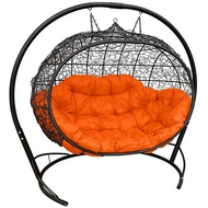 Кресло подвесное Улей Ротанг (чёрное с оранжевой подушкой)