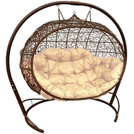 Кресло подвесное Улей Ротанг (коричневое с бежевой подушкой)