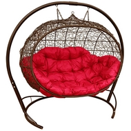 Кресло подвесное Улей Ротанг (коричневое с красной подушкой)