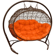 Кресло подвесное Улей Ротанг (коричневое с оранжевой подушкой)