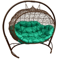 Кресло подвесное Улей Ротанг (коричневое с зелёной подушкой)