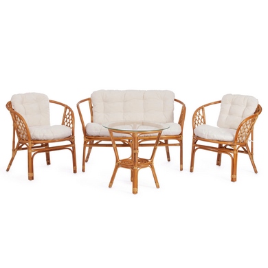 Комплект BAHAMA диван, 2 кресла, стол, с подушками (ротанг, honey мед)